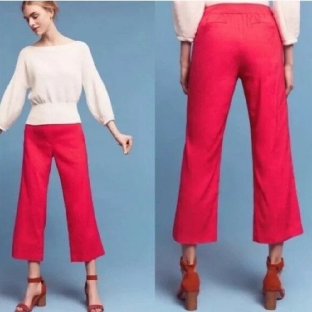 Wide-Leg Cropped Pants in Bright Pink